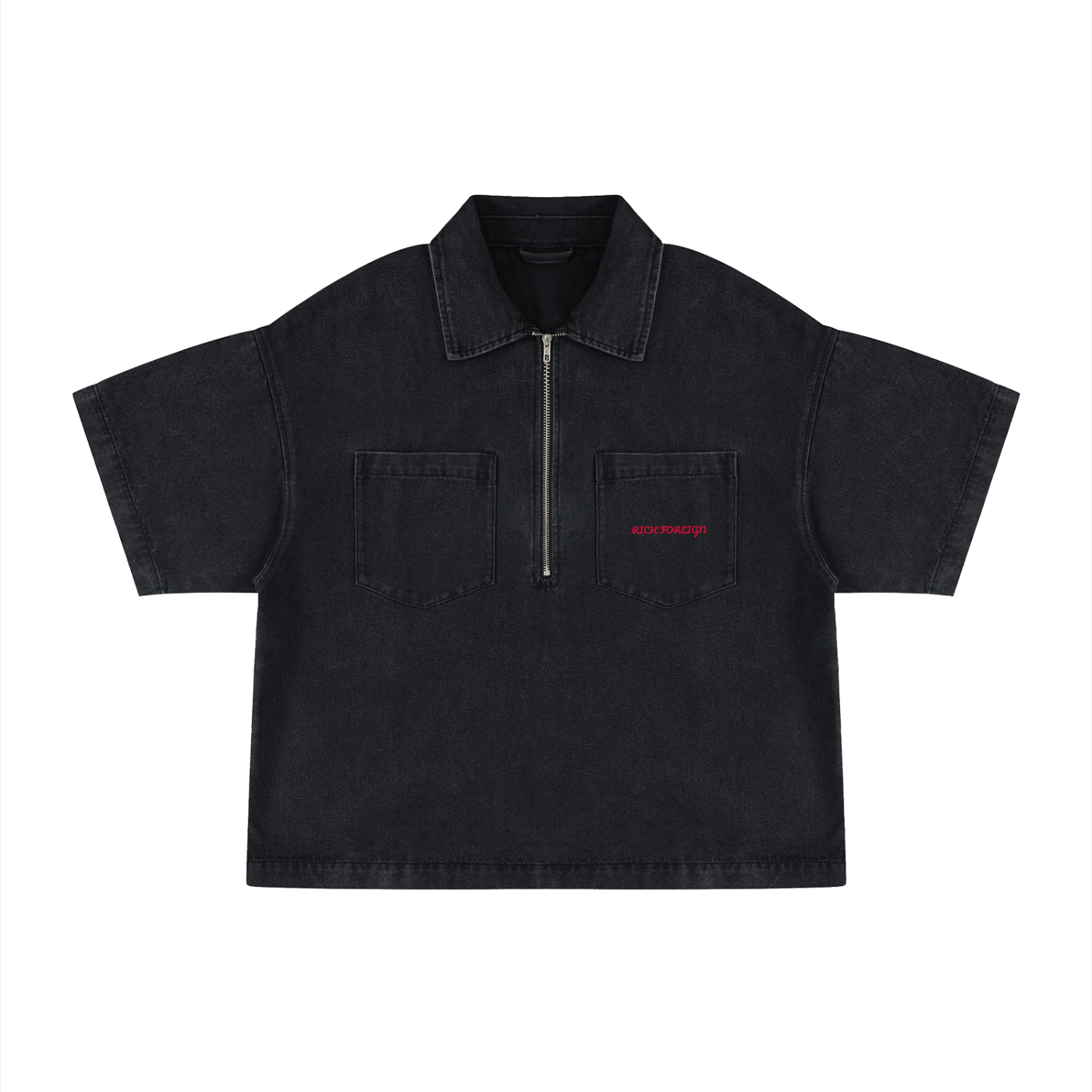 Unisex Vintage Wash Boxy Quarter-Zip Denim Shirt
