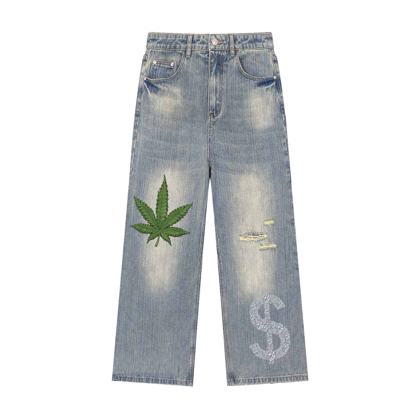 Vintage Wash Distressed Denim Jeans