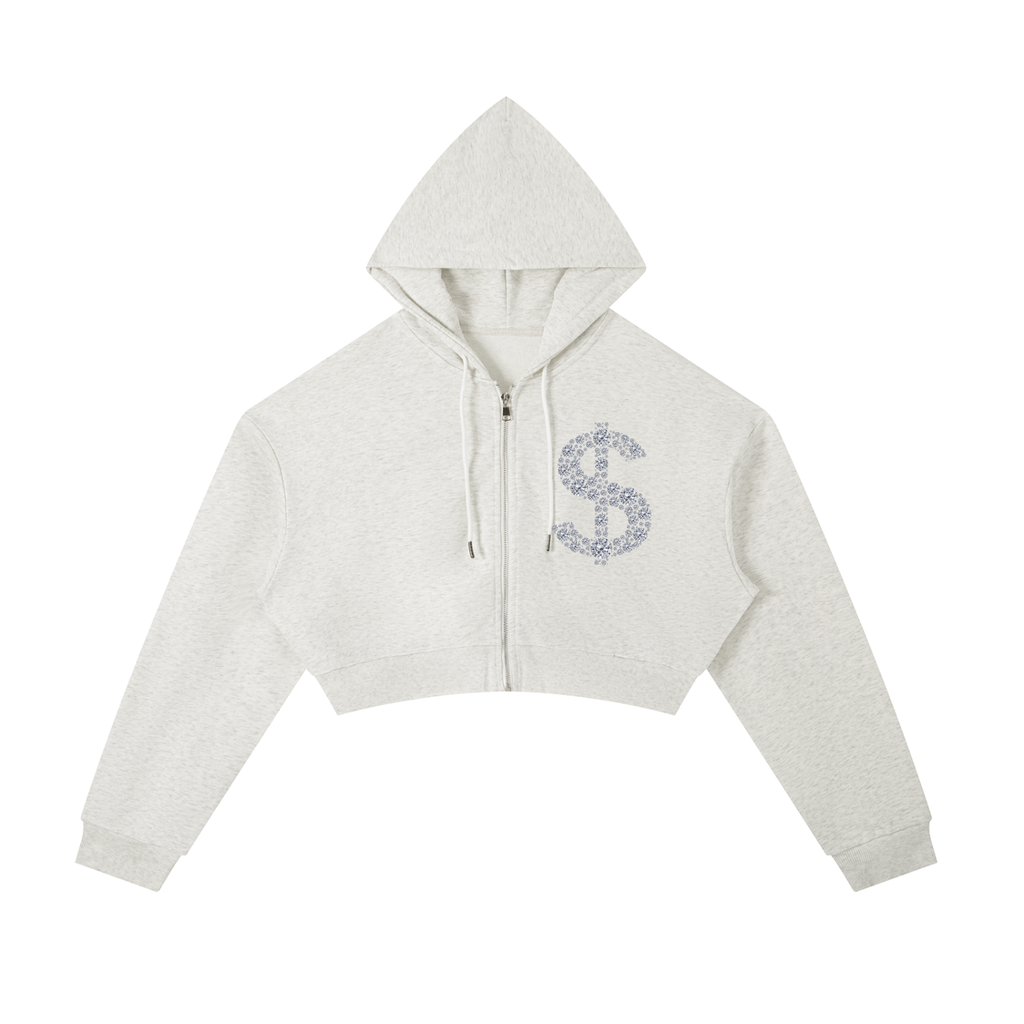 Women Essential Cropped Zip-Up Hoodie